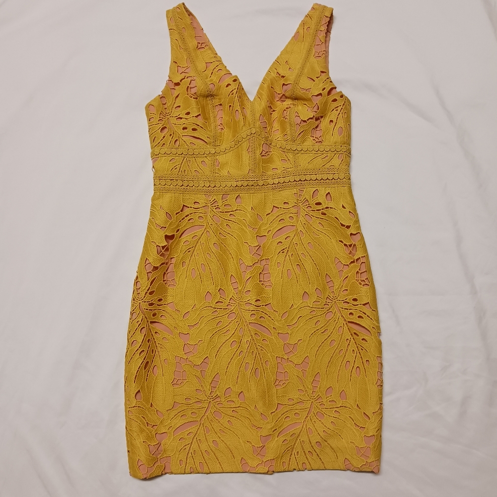 Anthropologie Maeve Gold Gardenia Lace Dress Size 6